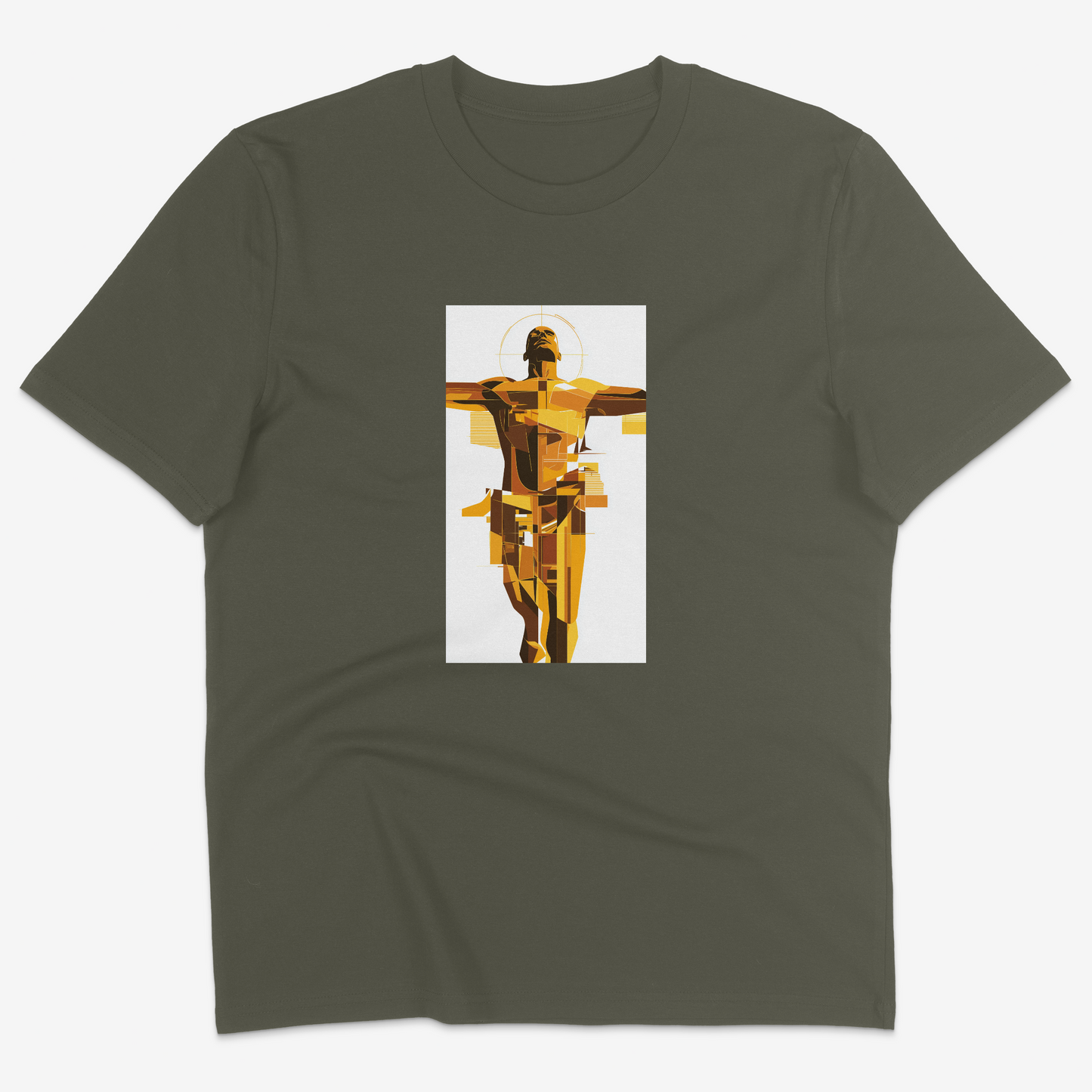 Flatlay of Lucenza body t-shirt in khaki-with artistic graphic