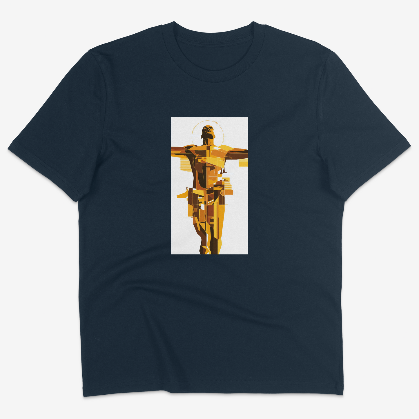 Flatlay of Lucenza body t-shirt in navy-with artistic graphic