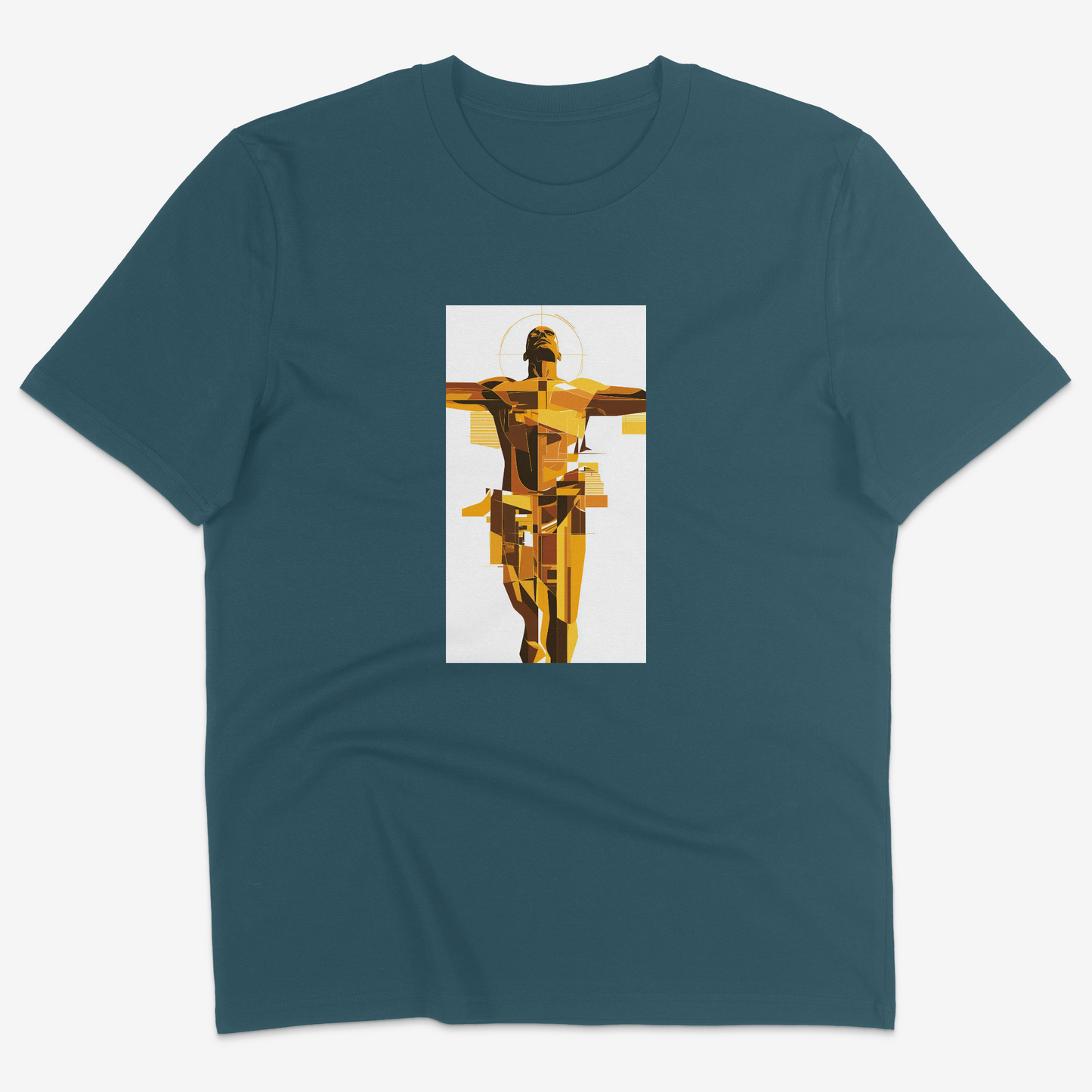 Flatlay of Lucenza body t-shirt in teal-with artistic graphic
