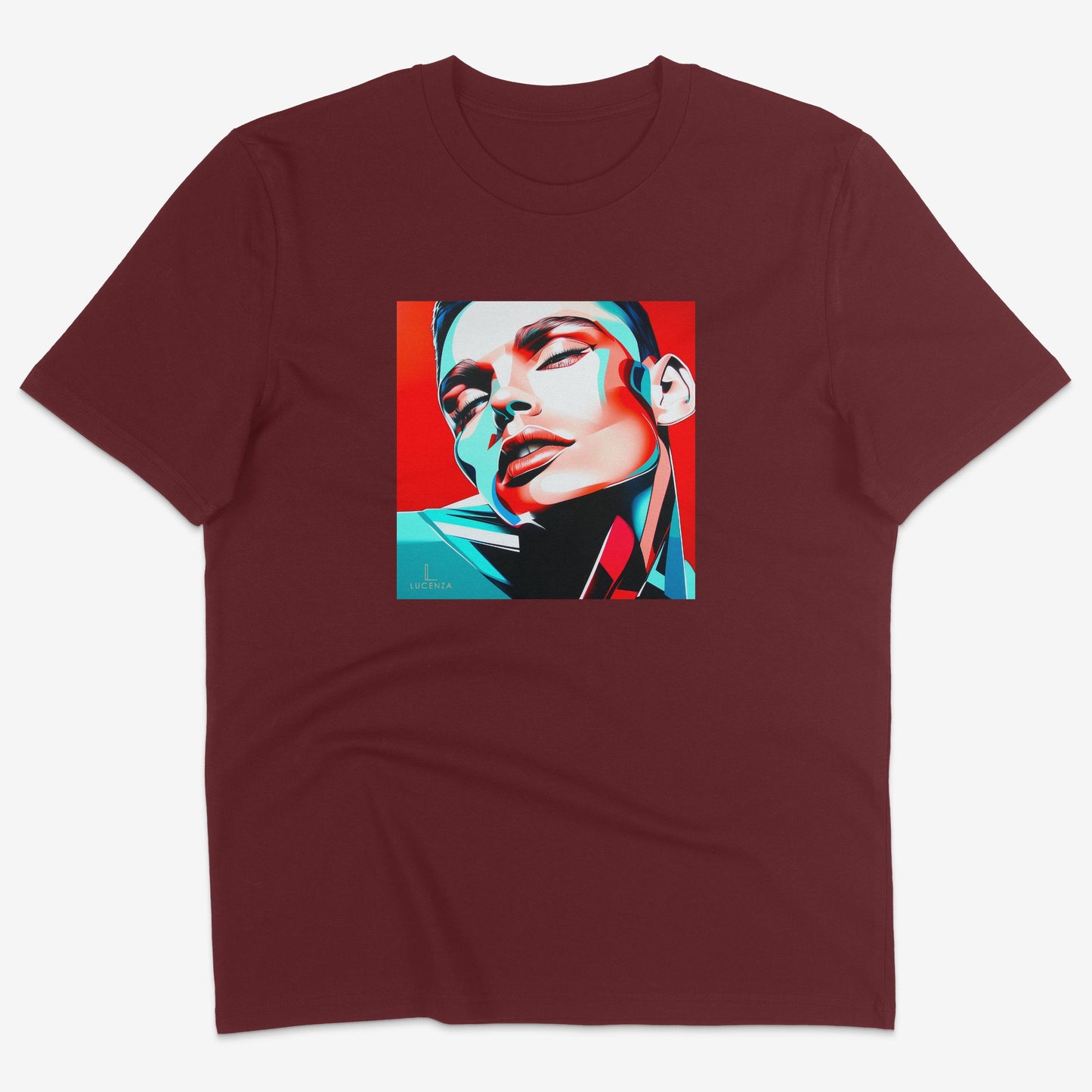 Flatlay of Lucenza Edge 5.0 t-shirt in burgundy-showcasing disruptive streetwear