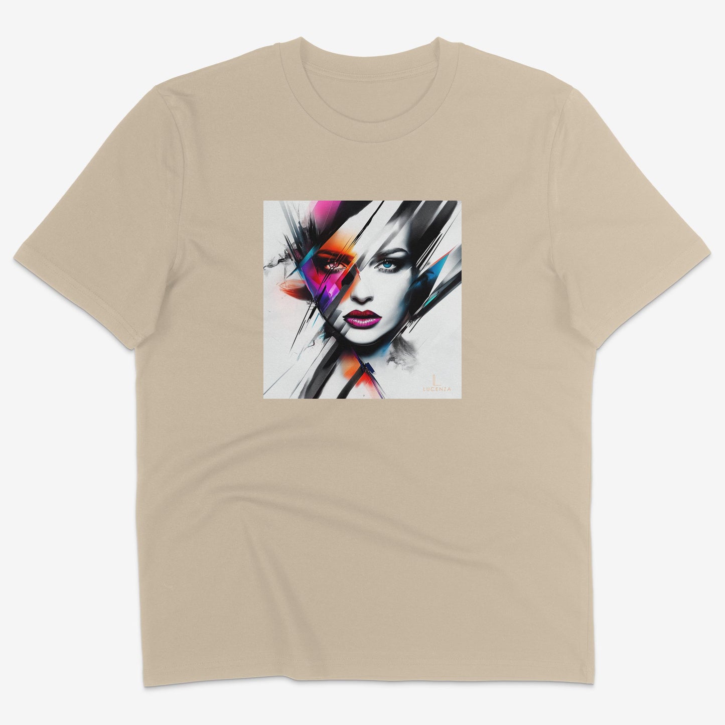 Flatlay of Lucenza Prism 4.0 t-shirt in desert—showcasing bold visual contrasts