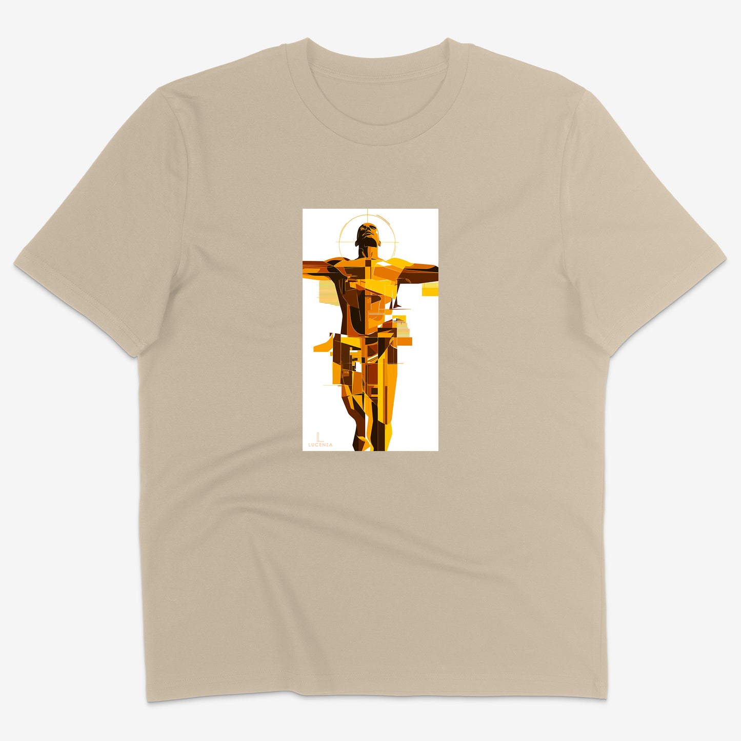 Flatlay of Lucenza bodytee t-shirt in cream-with artistic graphic