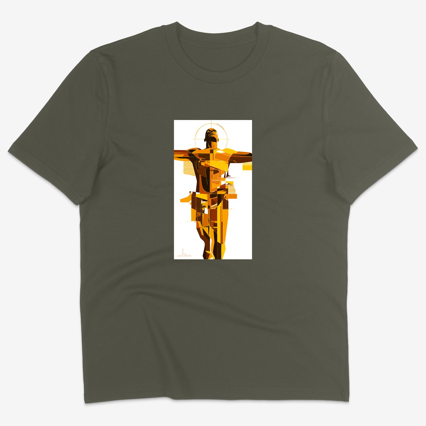 Flatlay of Lucenza bodytee t-shirt in khaki-with artistic graphic