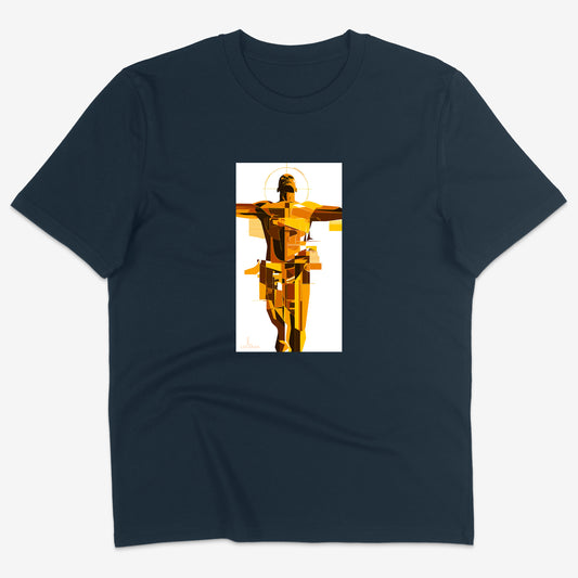 Flatlay of Lucenza bodytee t-shirt in navy-with artistic graphic