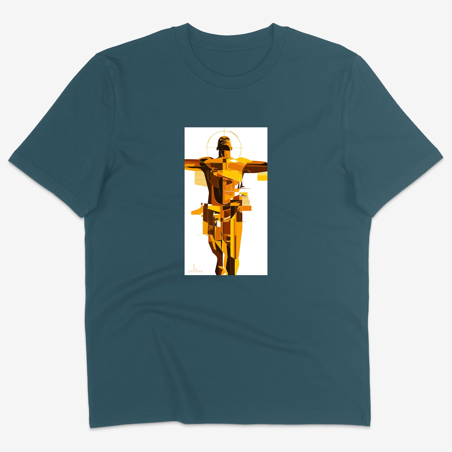 Flatlay of Lucenza bodytee t-shirt in teal-with artistic graphic
