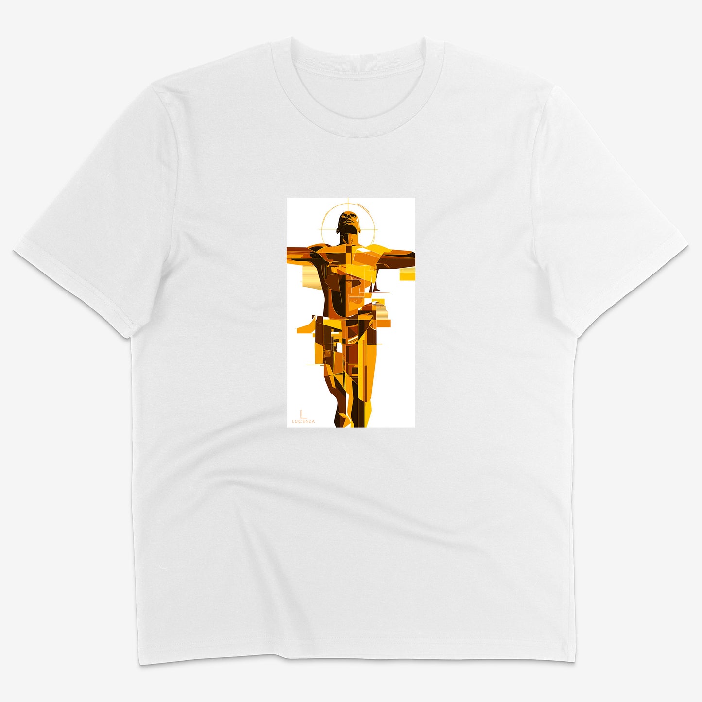 Flatlay of Lucenza bodytee t-shirt in white-with artistic graphic