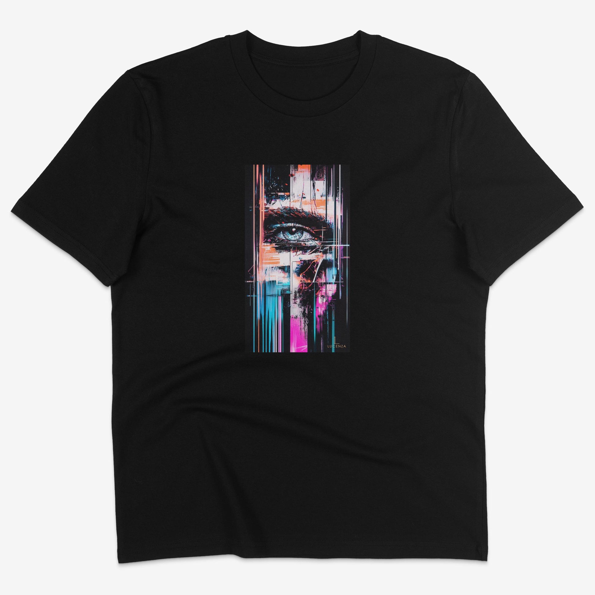 Flatlay of Lucenza Chaos 1.0 t-shirt in black—urban streetwear with unapologetic attitude