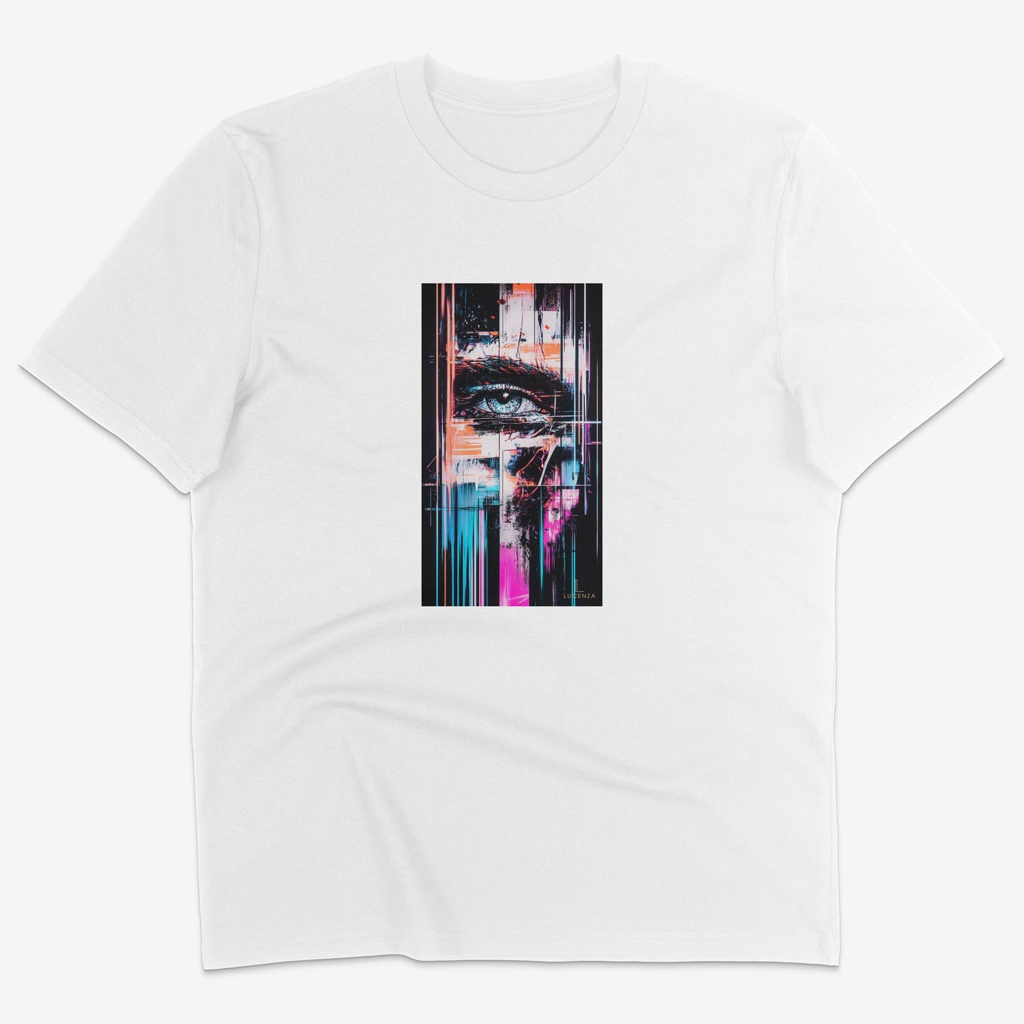 Flatlay of Lucenza Chaos 1.0 t-shirt in white—urban streetwear with unapologetic attitude.