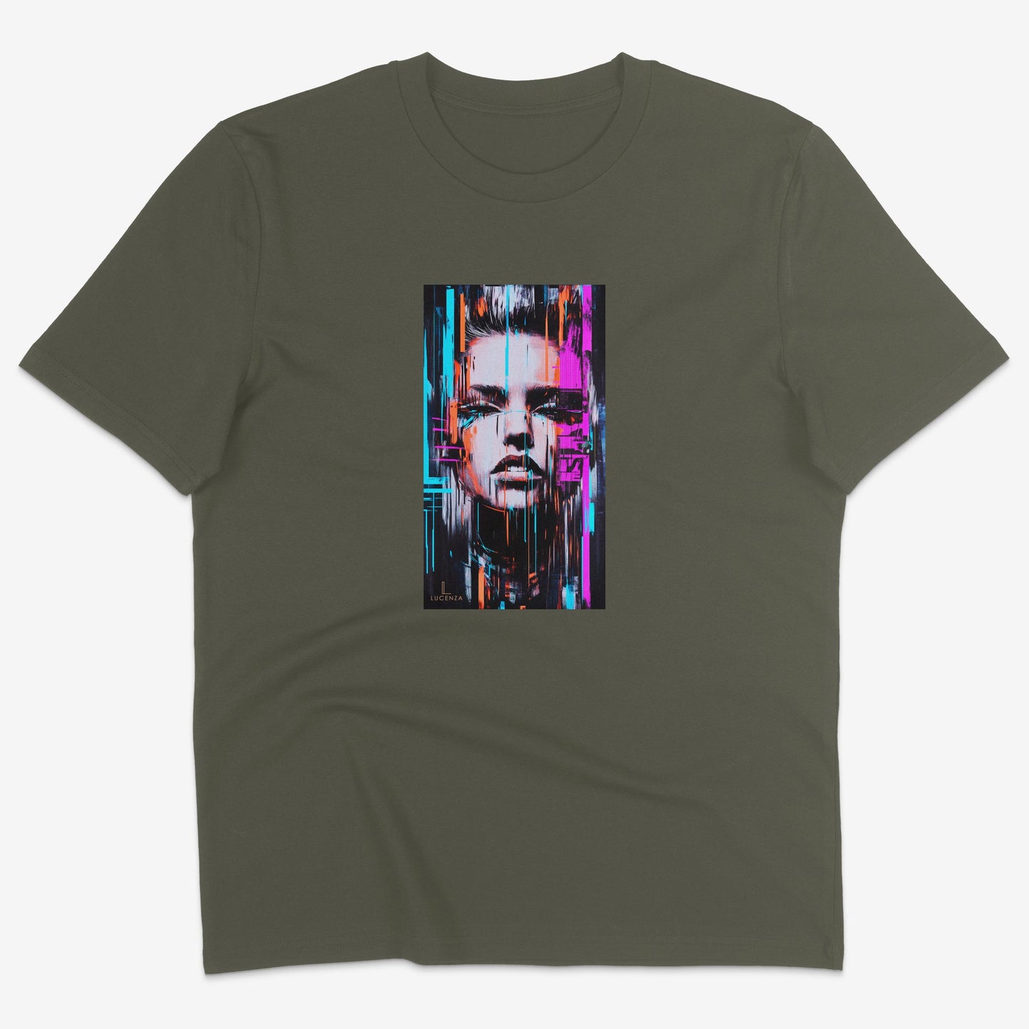 Flatlay of Lucenza Chaos 3.0 t-shirt in khaki—urban streetwear with unapologetic attitude