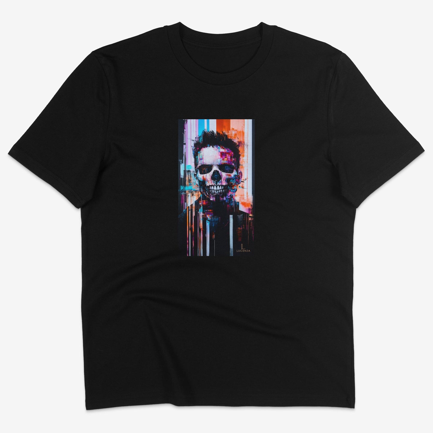 Flatlay of Lucenza Chaos 4.0 t-shirt in black—urban streetwear with unapologetic attitude