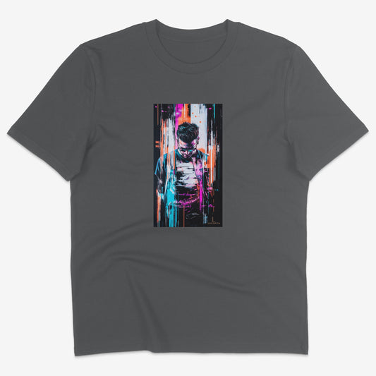 Flatlay of Lucenza Chaos 6.0 t-shirt in anthracite—urban streetwear with unapologetic attitude
