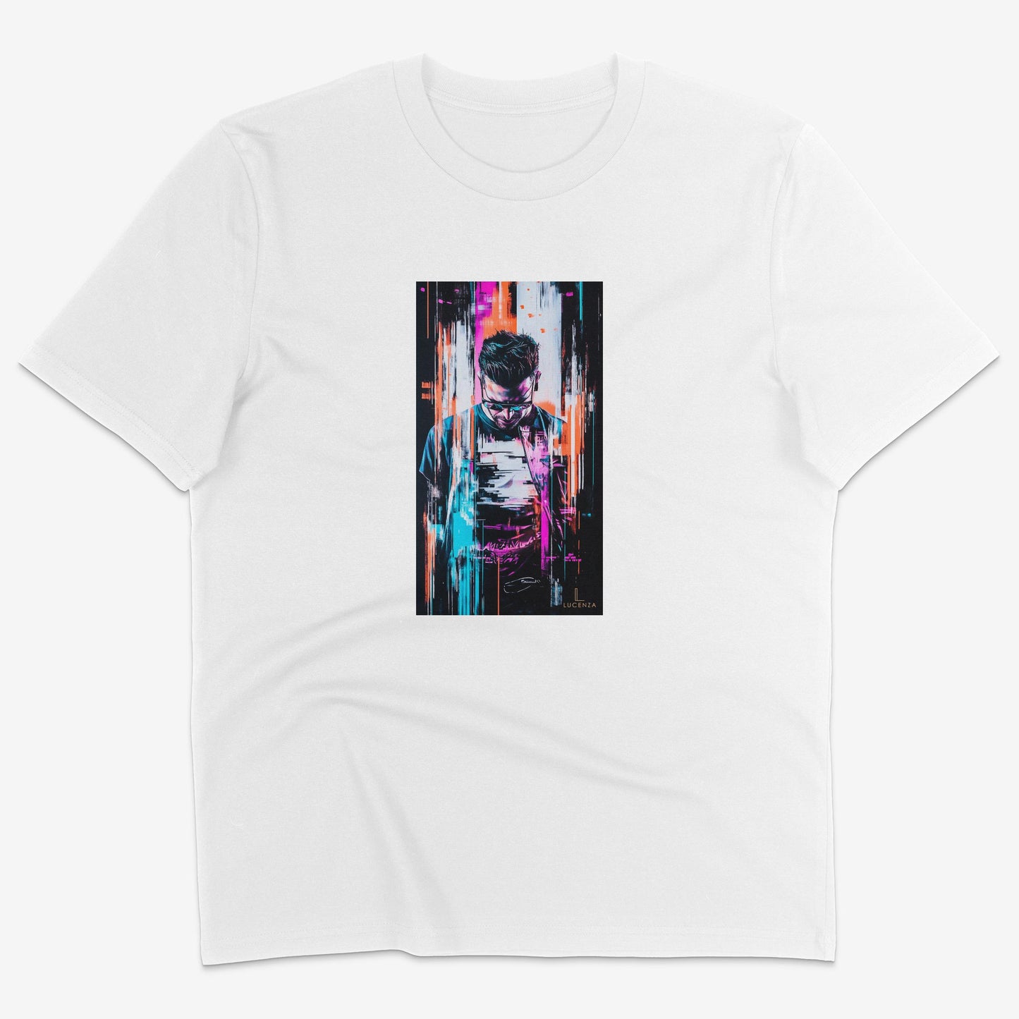 Flatlay of Lucenza Chaos 6.0 t-shirt in white—urban streetwear with unapologetic attitude