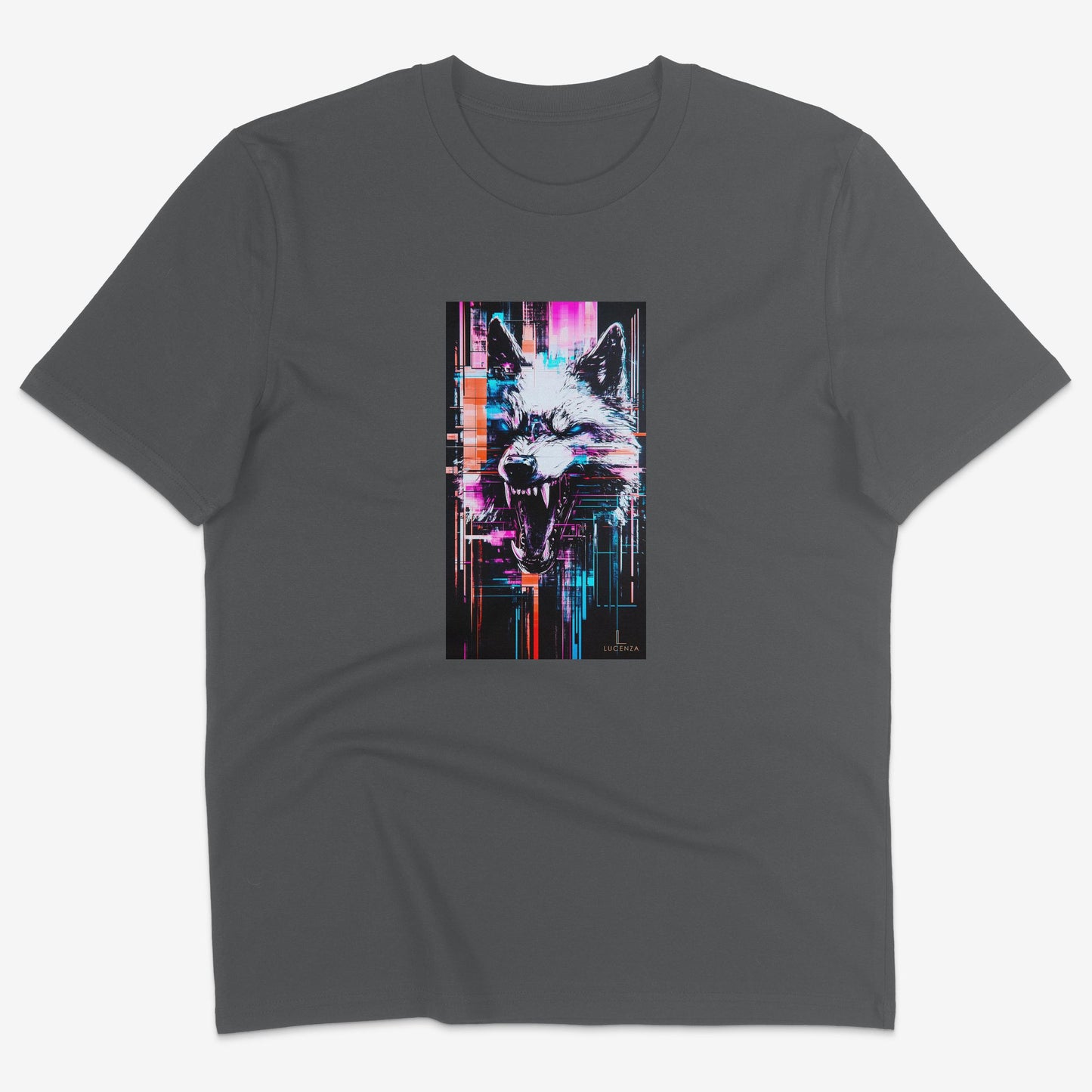 Flatlay of Lucenza Chaos 7.0 t-shirt in anthracite—urban streetwear with unapologetic attitude