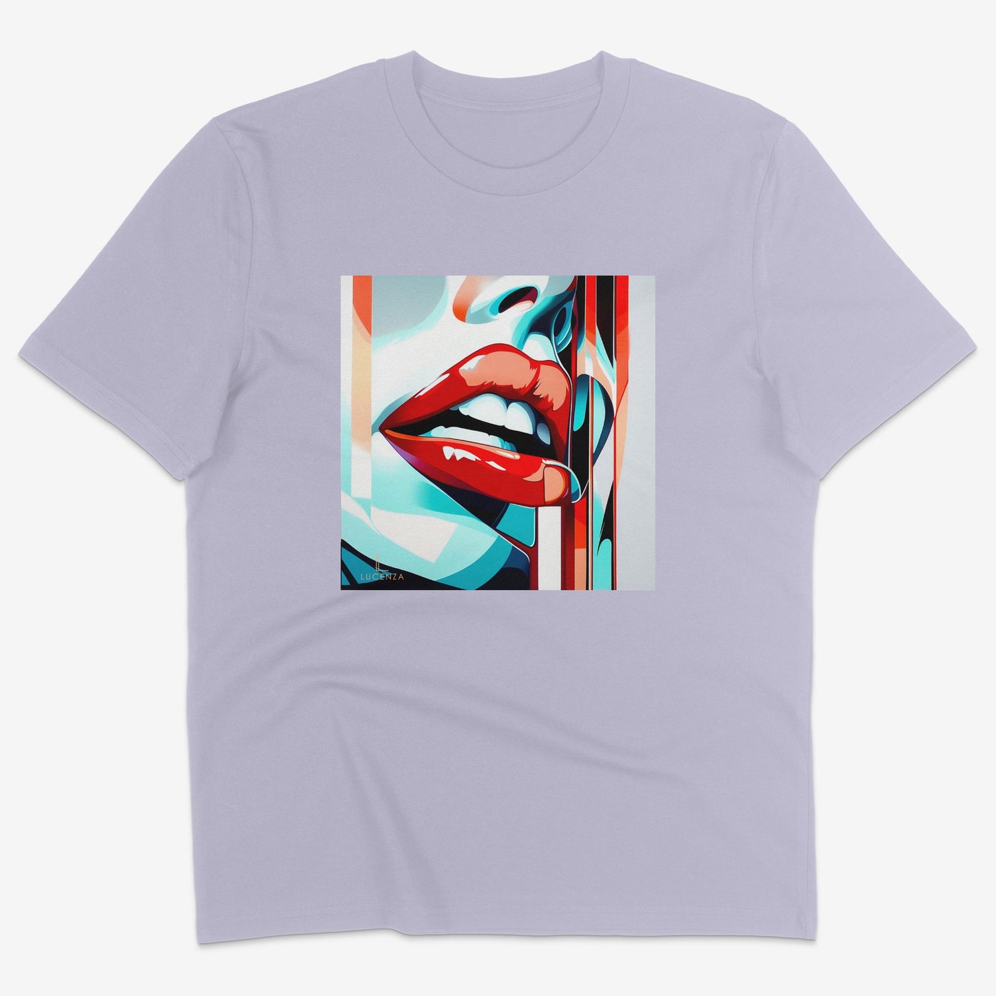 Flatlay of Lucenza Edge 1.0 t-shirt in lavender—showcasing disruptive streetwea