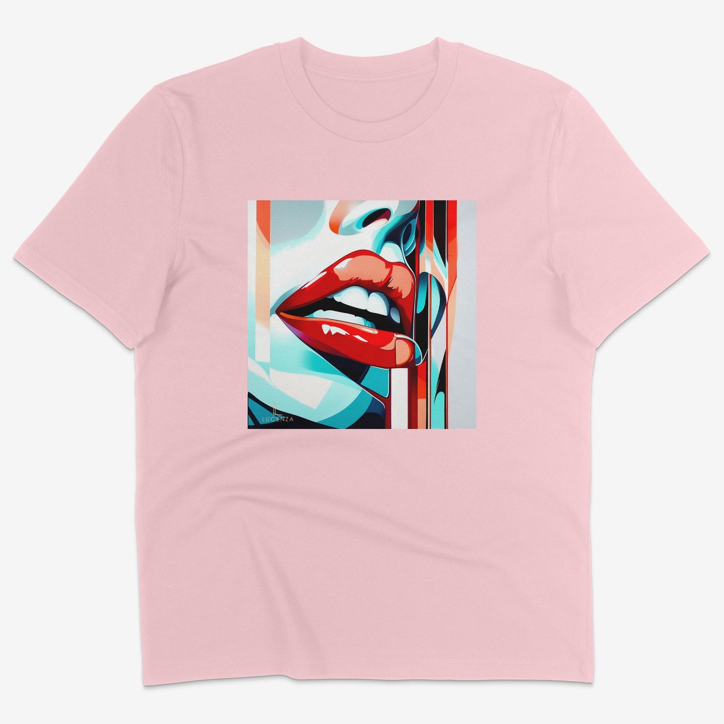 Flatlay of Lucenza Edge 1.0 t-shirt in pink—showcasing disruptive streetwear