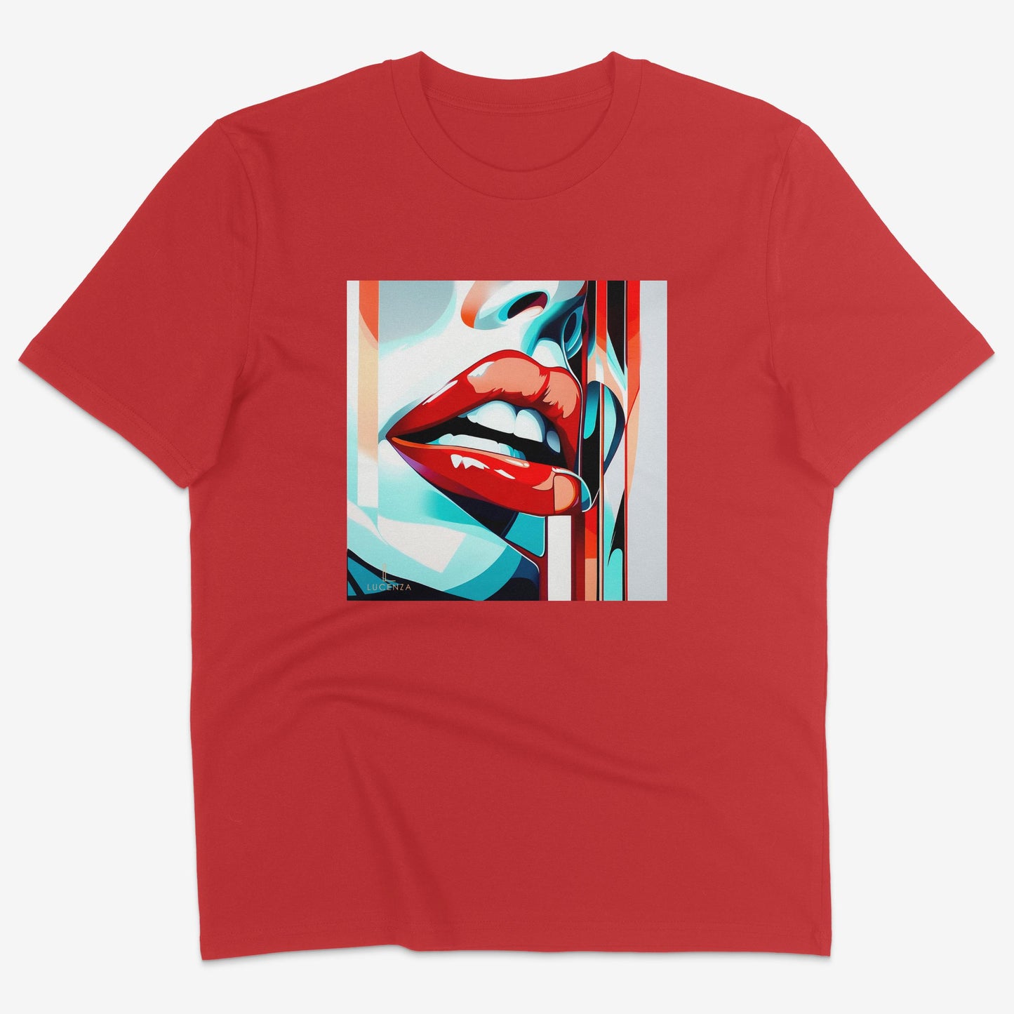 Flatlay of Lucenza Edge 1.0 t-shirt in red—showcasing disruptive streetwear