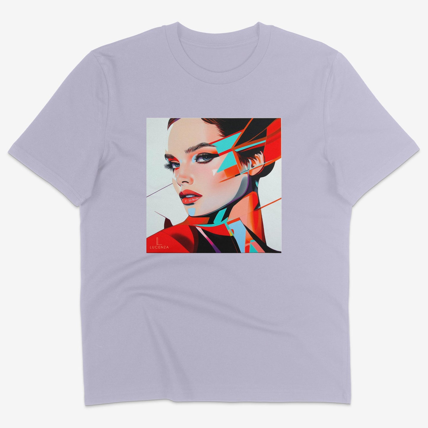 Flatlay of Lucenza Edge 2.0 t-shirt in lavender—showcasing disruptive streetwear