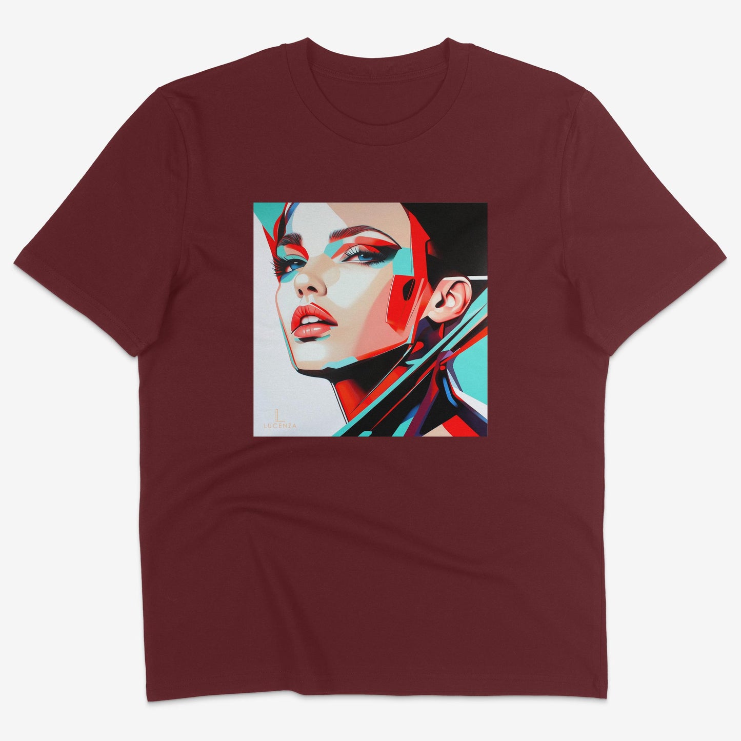 Flatlay of Lucenza Edge 3.0 t-shirt in burgundy—showcasing disruptive streetwear