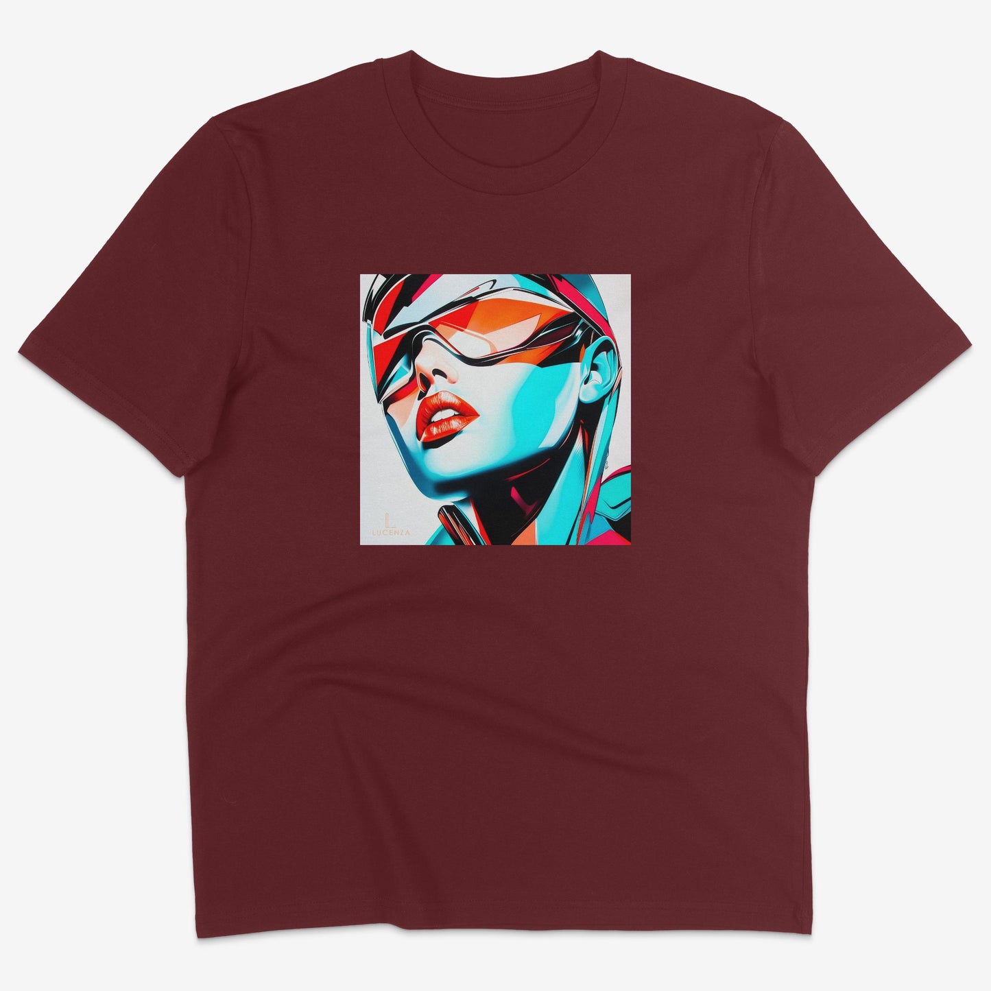 Flatlay of Lucenza Edge 4.0 t-shirt in burgundy-showcasing disruptive streetwear