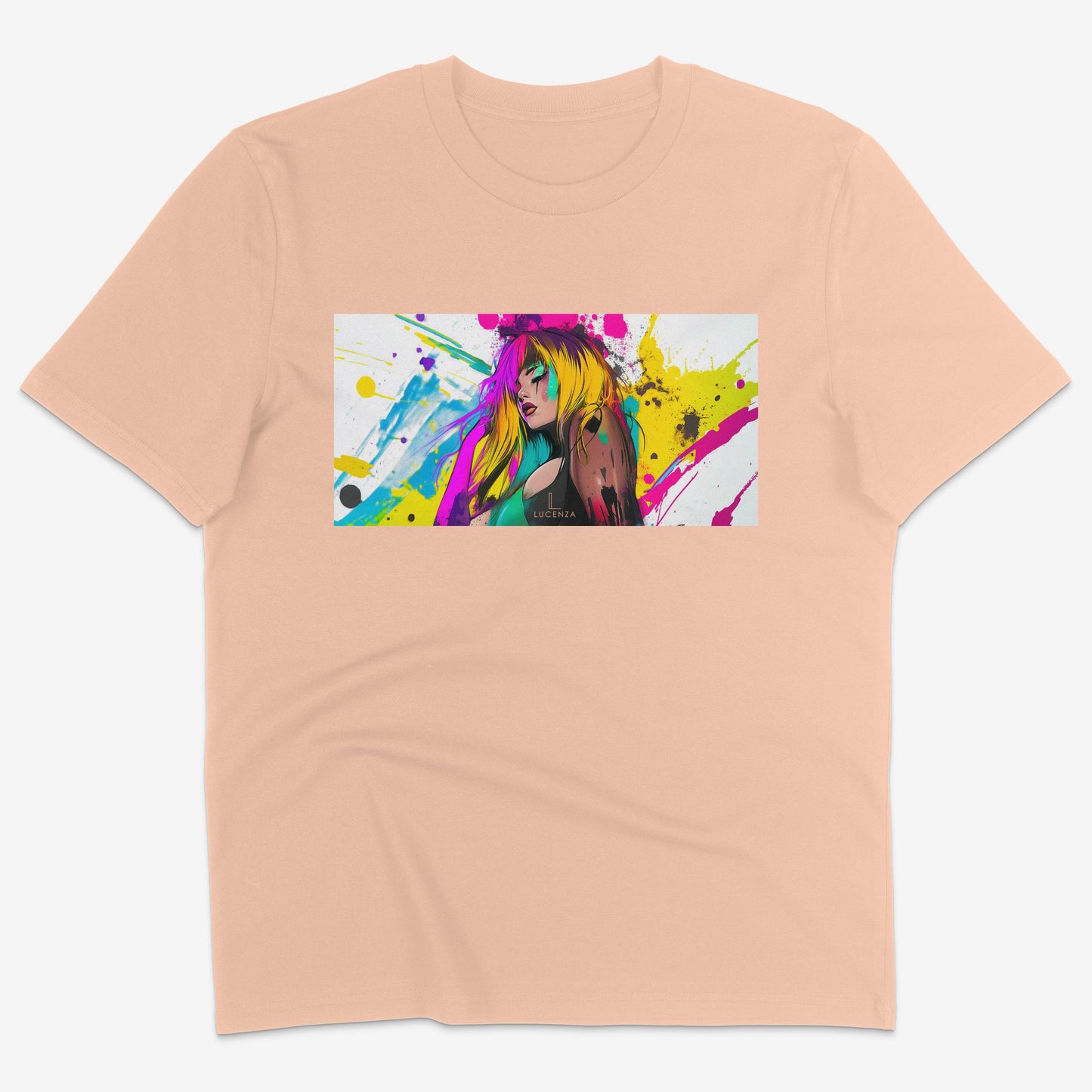 Flatlay of Lucenza Fierce 2.0 t-shirt in fraiche-peche-with manga design