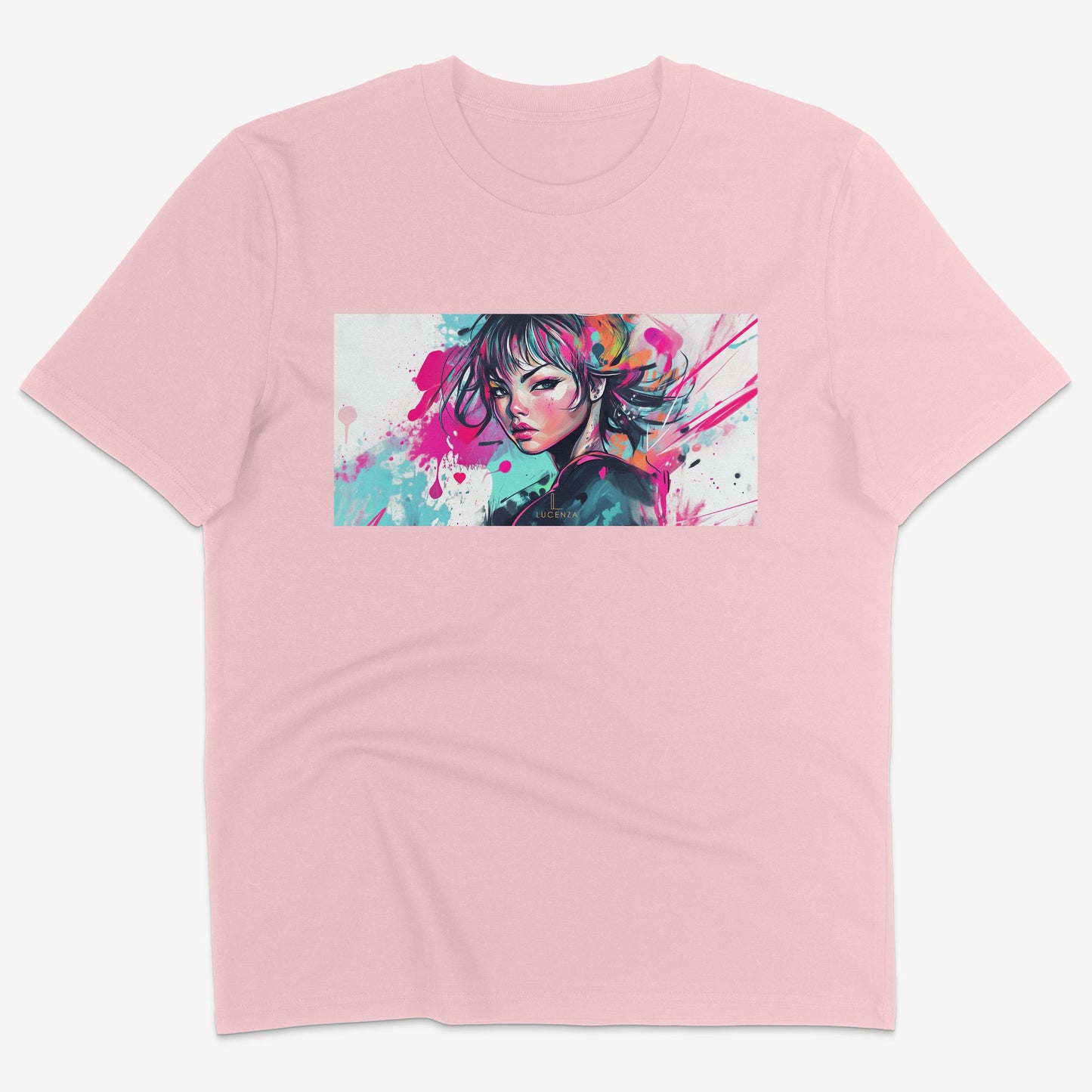 Flatlay of Lucenza Fierce 3.0 t-shirt in pink-with manga design