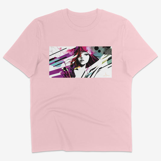 Flatlay of Lucenza Fierce 6.0 t-shirt in pink-with manga design