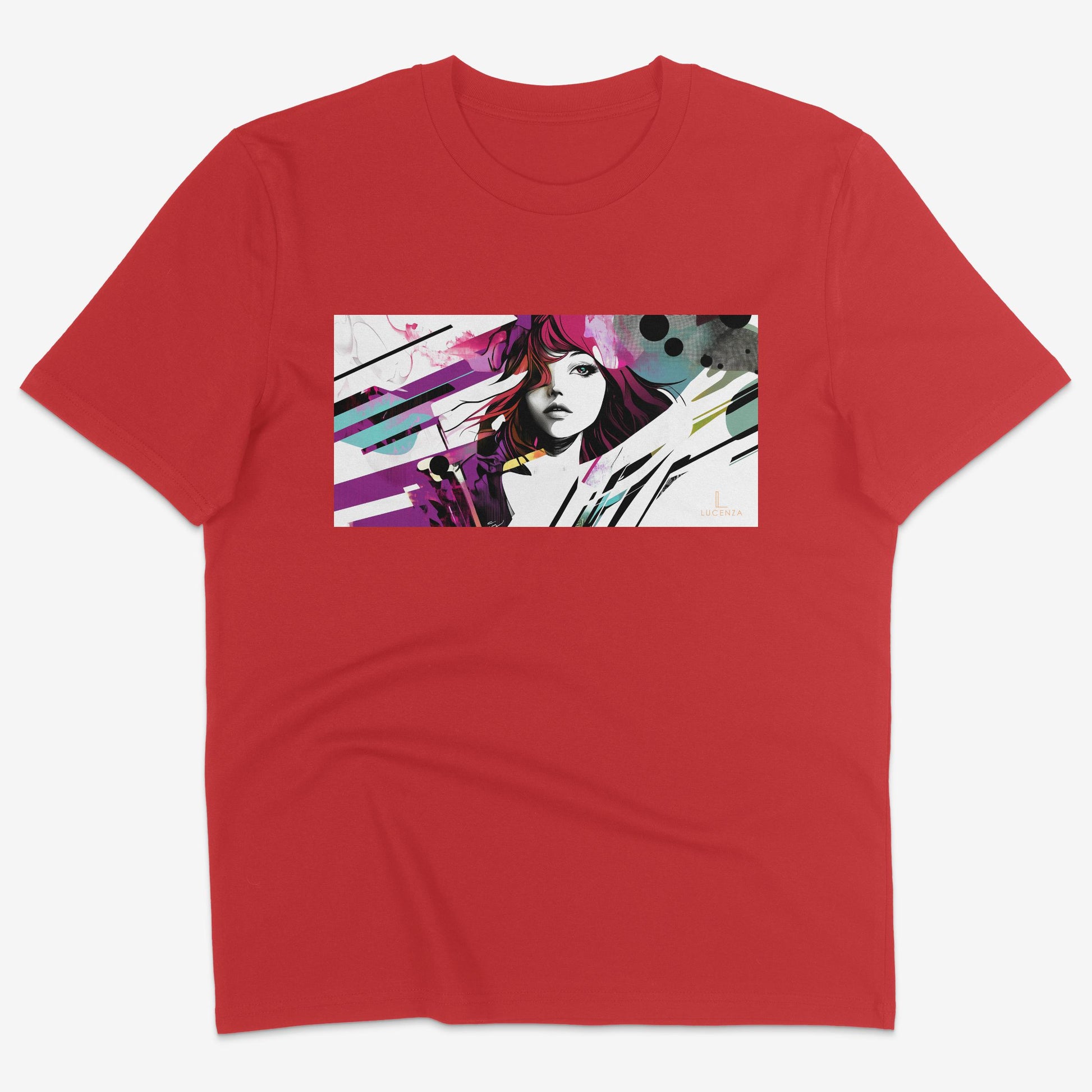 Flatlay of Lucenza Fierce 6.0 t-shirt in red-colour-with manga design