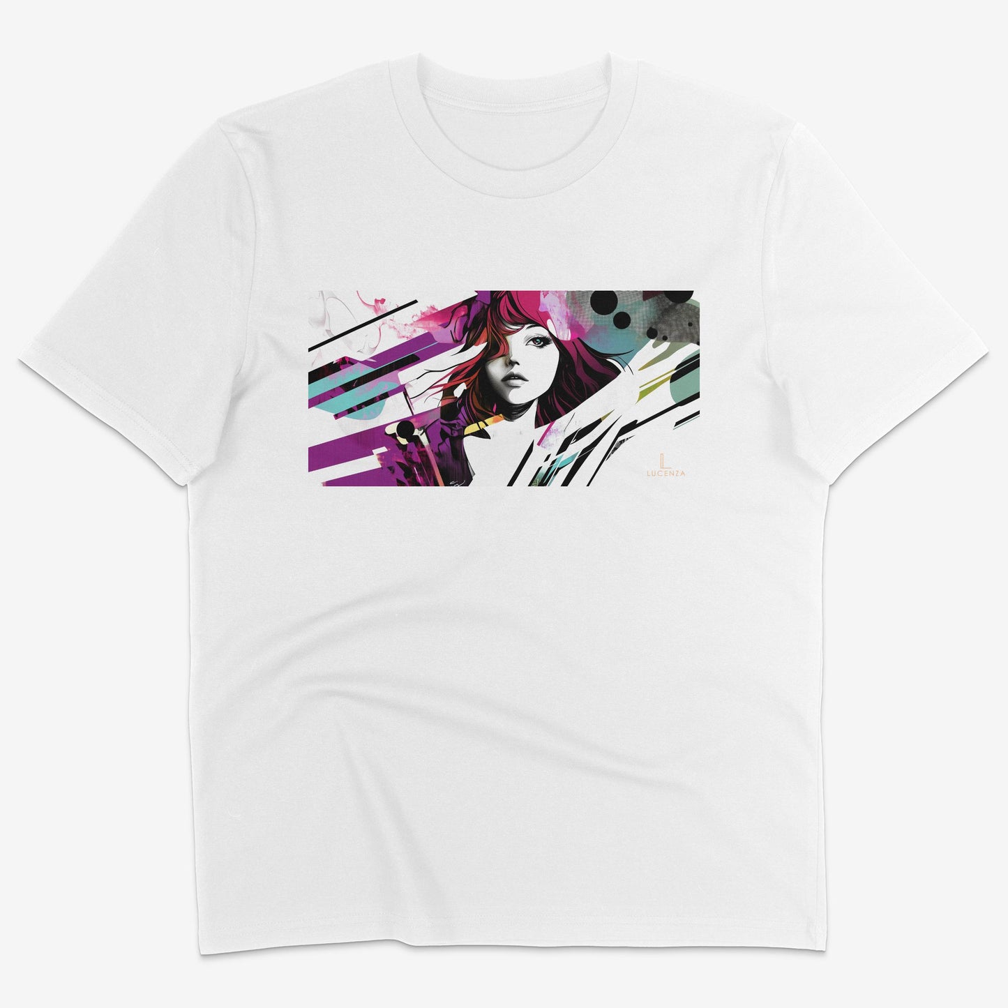 Flatlay of Lucenza Fierce 6.0 t-shirt in white-with manga design