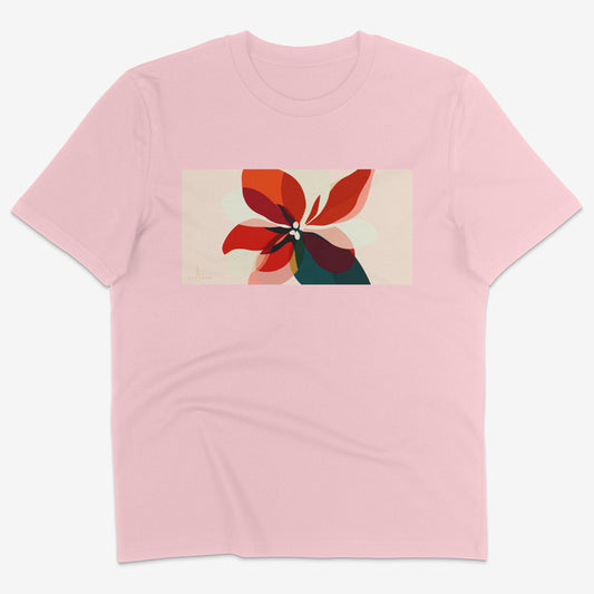 Flatlay of Lucenza Fiore 2.0 t-shirt in pink-with flower graphic
