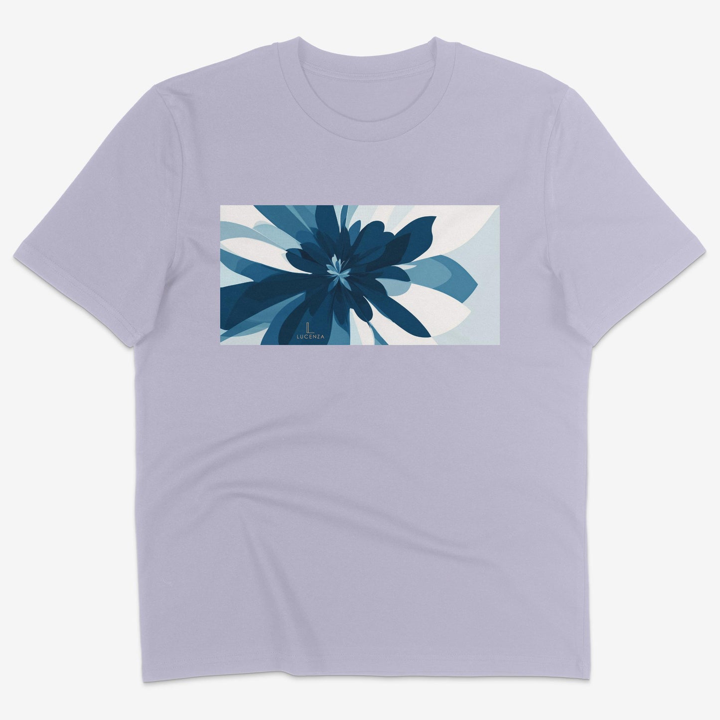 Flatlay of Lucenza Fiore 3.0 t-shirt in lavender-with flower graphic