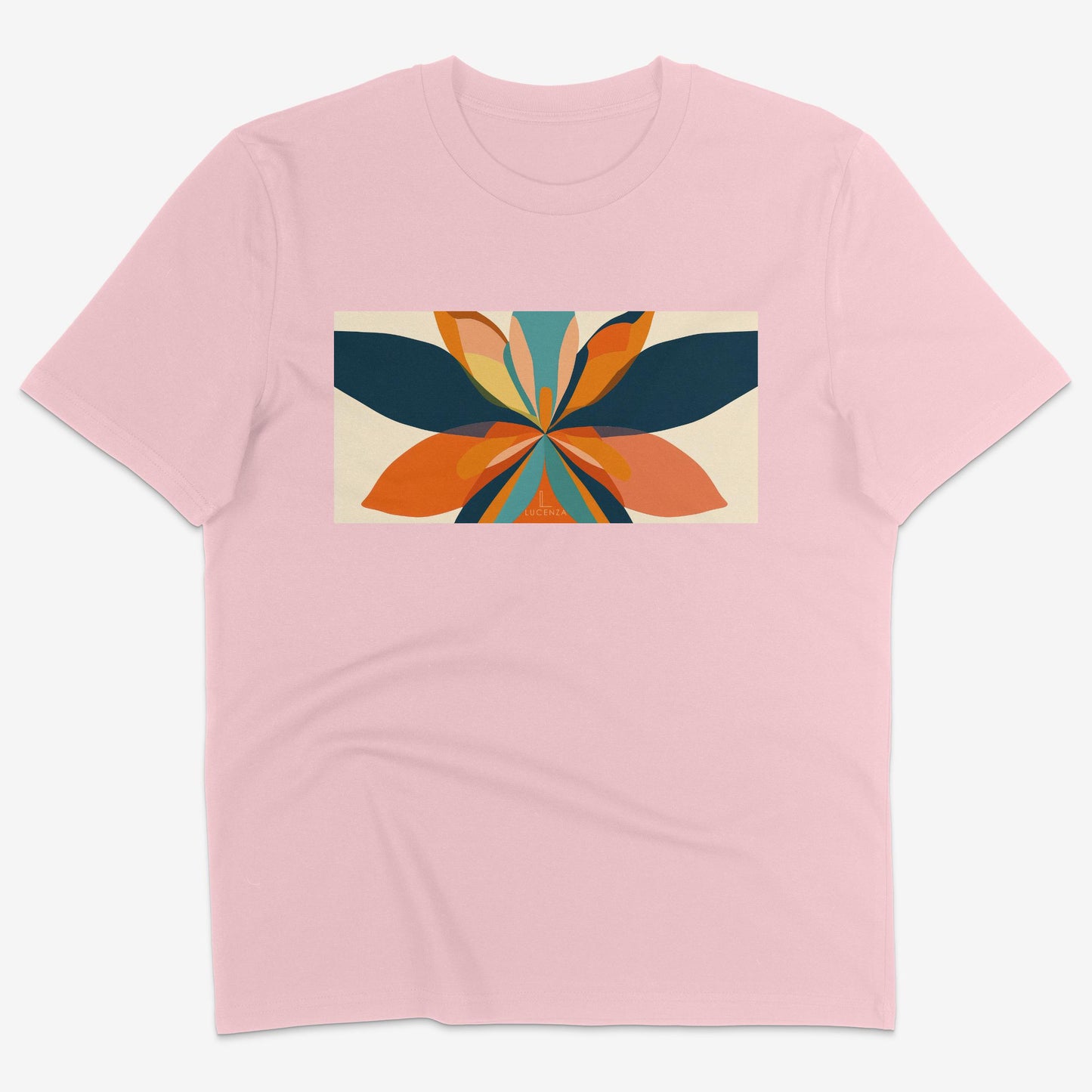 Flatlay of Lucenza Fiore 4.0 t-shirt in pink-with flower graphic