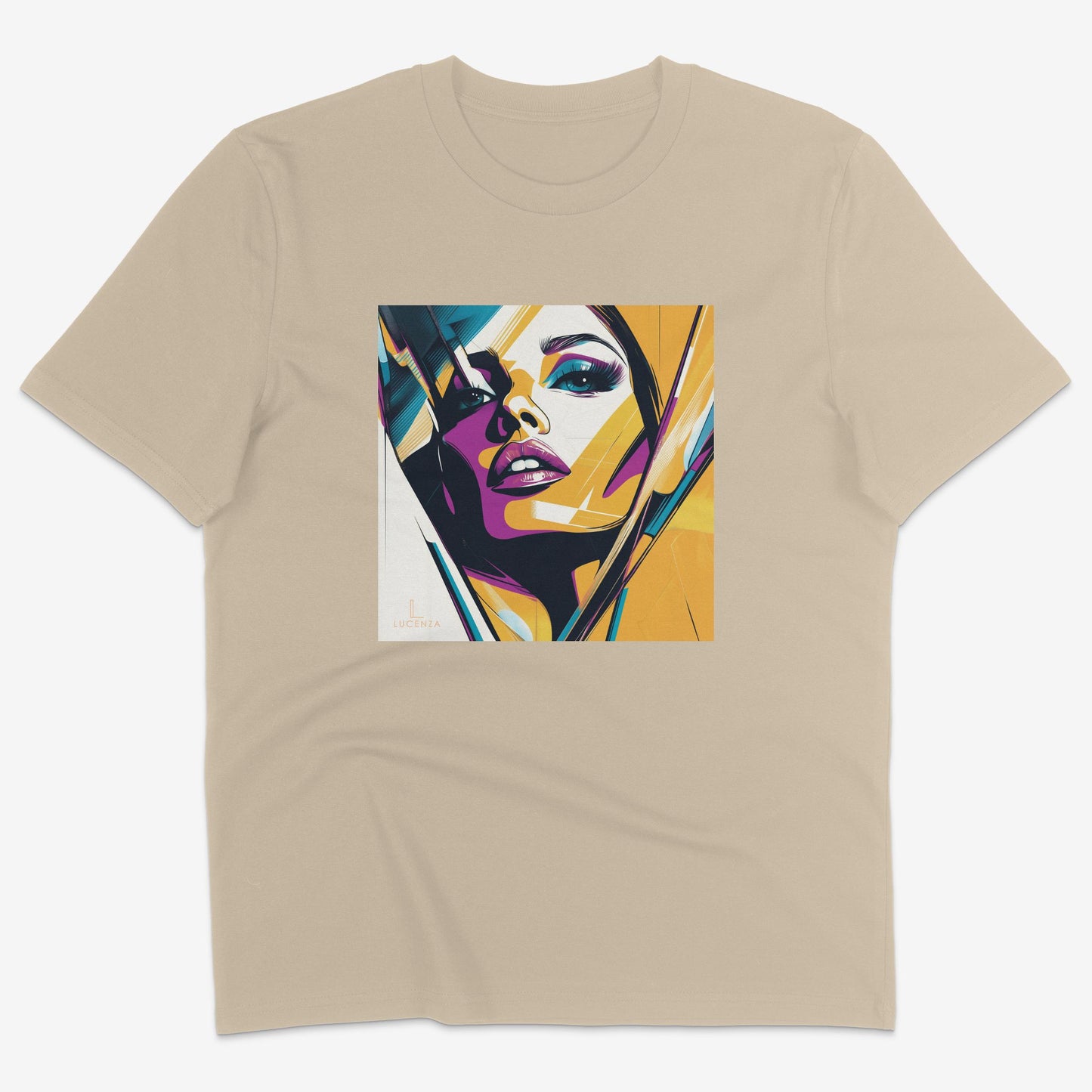Flatlay of Lucenza Flair 3.0 t-shirt in desert—showcasing bold expressive graphics