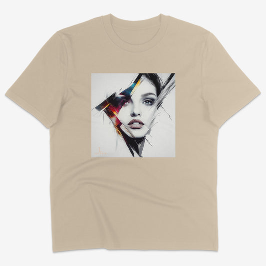 Flatlay of Lucenza Prism 3.0 t-shirt in desert—showcasing bold visual contrast