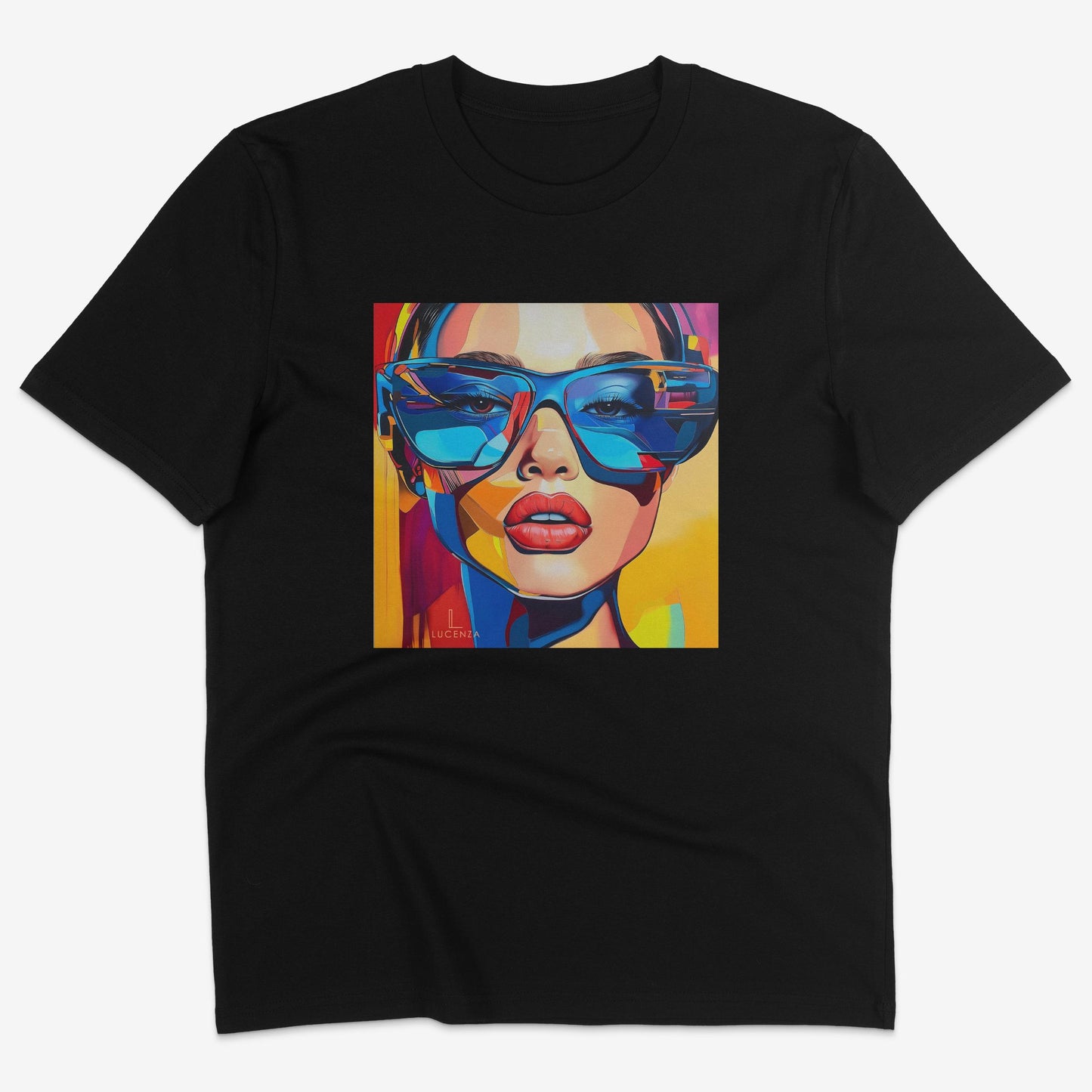 Flatlay of Lucenza Spark 3.0 t-shirt in black—bold iconic graphics