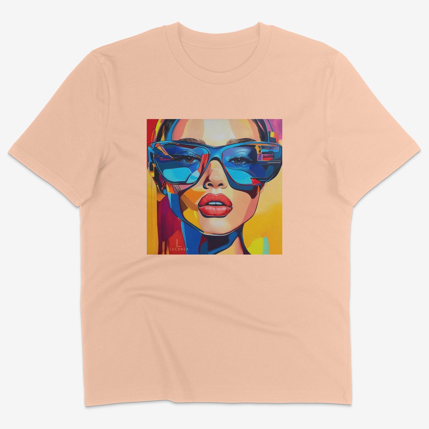 Flatlay of Lucenza Spark 3.0 t-shirt in fraiche_peche—bold iconic graphics