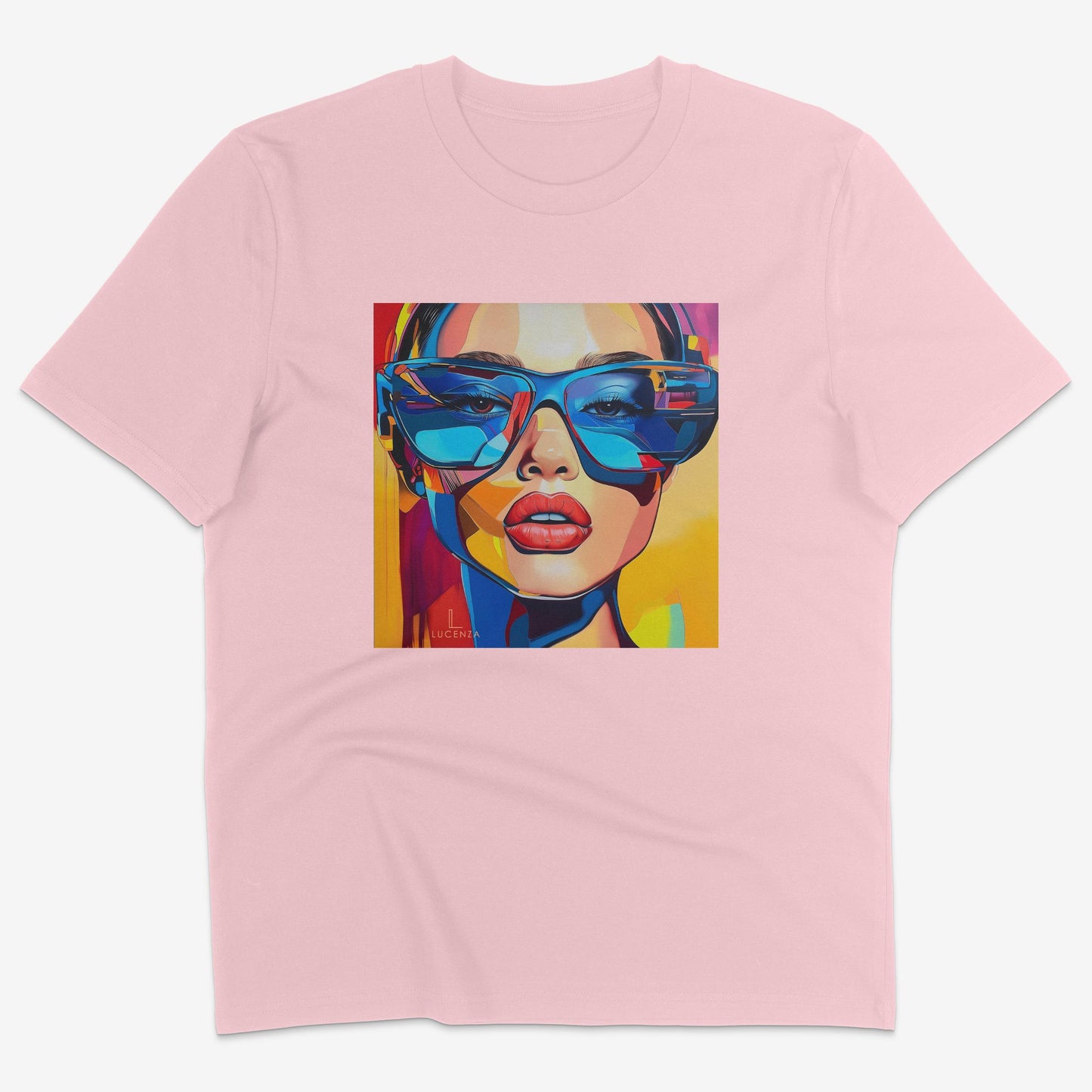 Flatlay of Lucenza Spark 3.0 t-shirt in pink—bold iconic graphics