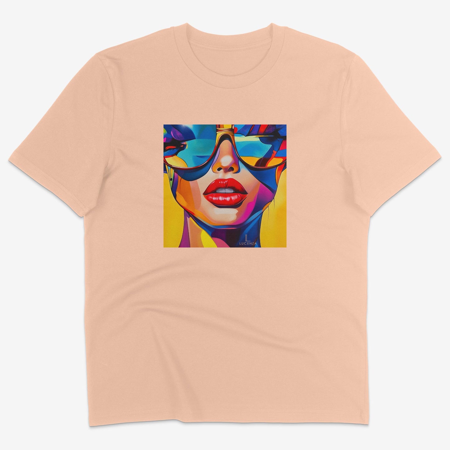 Flatlay of Lucenza Spark 5.0 t-shirt in fraiche-peche—bold iconic graphics