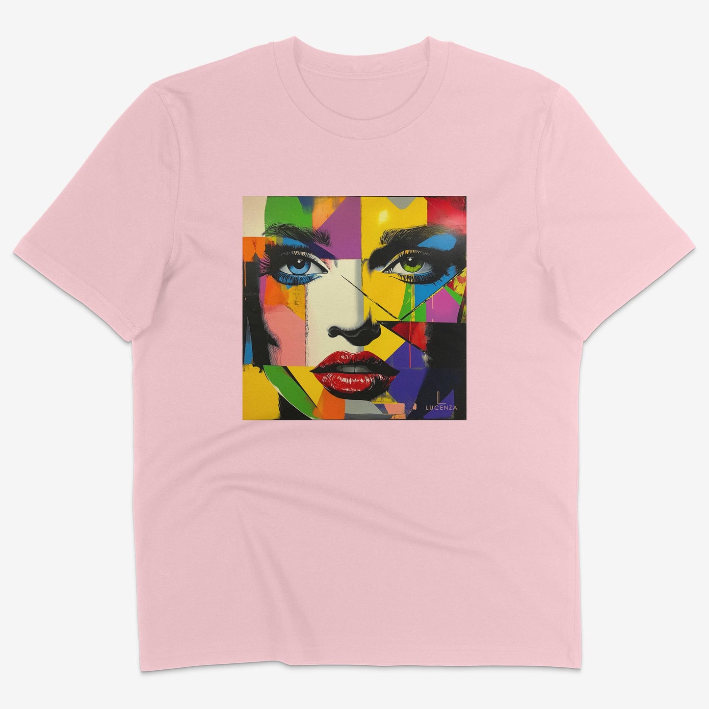 Flatlay of Lucenza Vivid 1.0 t-shirt in pink-with artistic design
