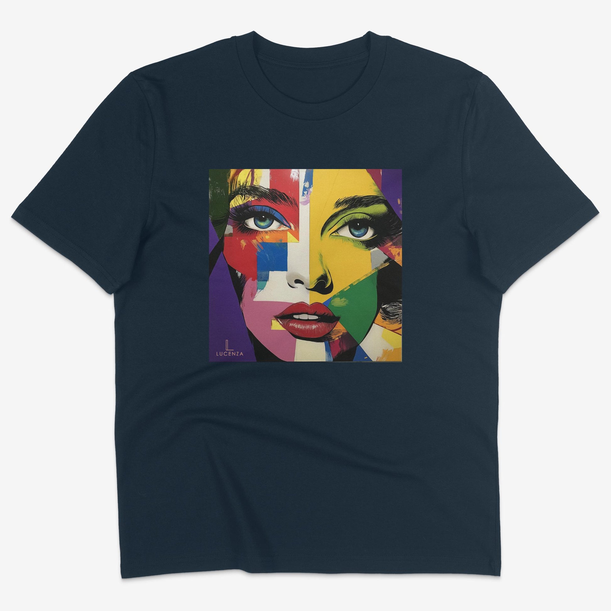 Flatlay of Lucenza Vivid 2.0 t-shirt in navy-with artistic design