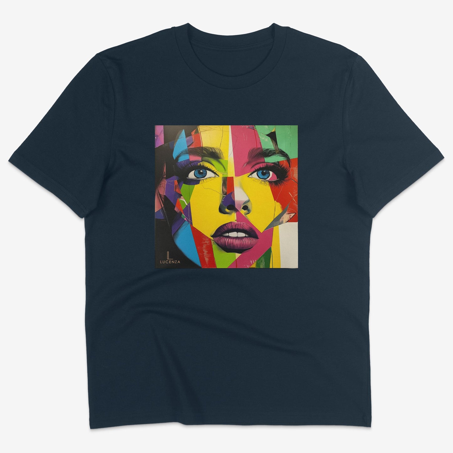 Flatlay of Lucenza Vivid 3.0 t-shirt in navy-with artistic design