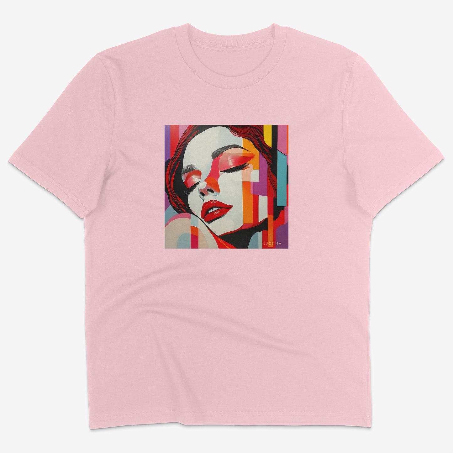 Flatlay of Lucenza Vivid 4.0 t-shirt in pink-with artistic design