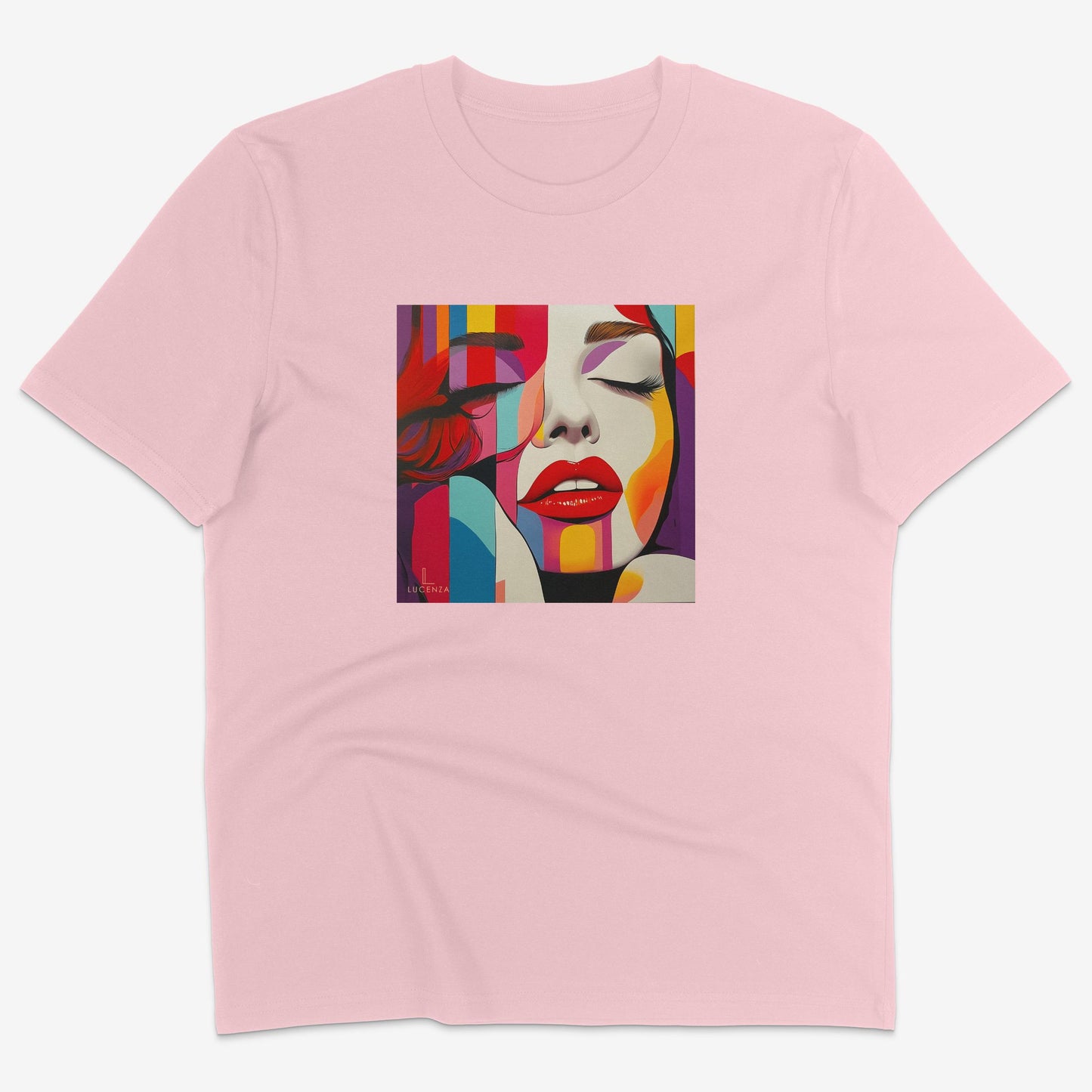 Flatlay of Lucenza Vivid 6.0 t-shirt in pink-with artistic design